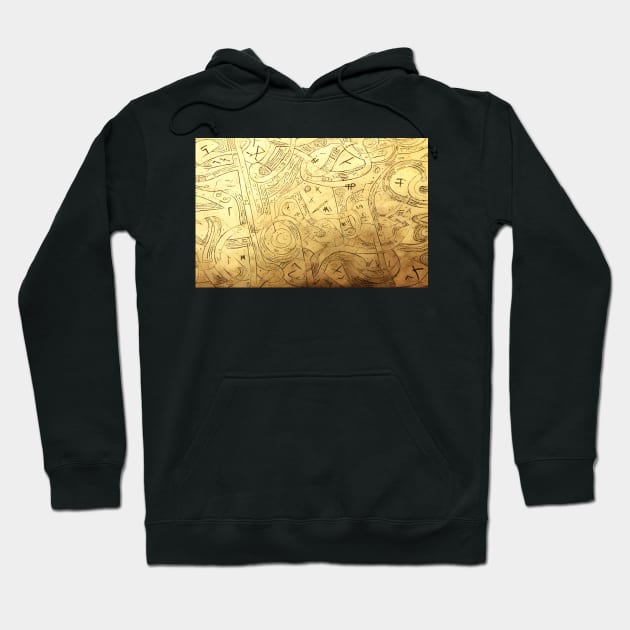 Alien Arcane Aesthic AiArt Gold Hoodie by Swabcraft